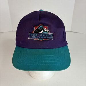 Vintage Prairie Meadows Casino And Racetrack SnapBack Hat, Purple, Embroidered